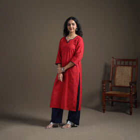 Hand Embroidered Jacquard Cotton Straight Long Kurta for Women 11
