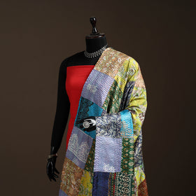 Multicolor - Bengal Hand Embroidery Patchwork Reversible Silk Kantha Dupatta 62