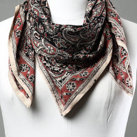 Black - Pedana Kalamkari Block Printed Natural Dyed Cotton Scarf 96