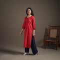 Hand Embroidered Jacquard Cotton Straight Long Kurta for Women 11