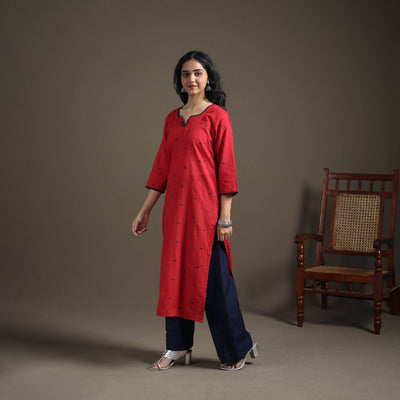 Hand Embroidered Jacquard Cotton Straight Long Kurta for Women 11