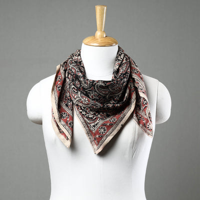 Black - Pedana Kalamkari Block Printed Natural Dyed Cotton Scarf 96