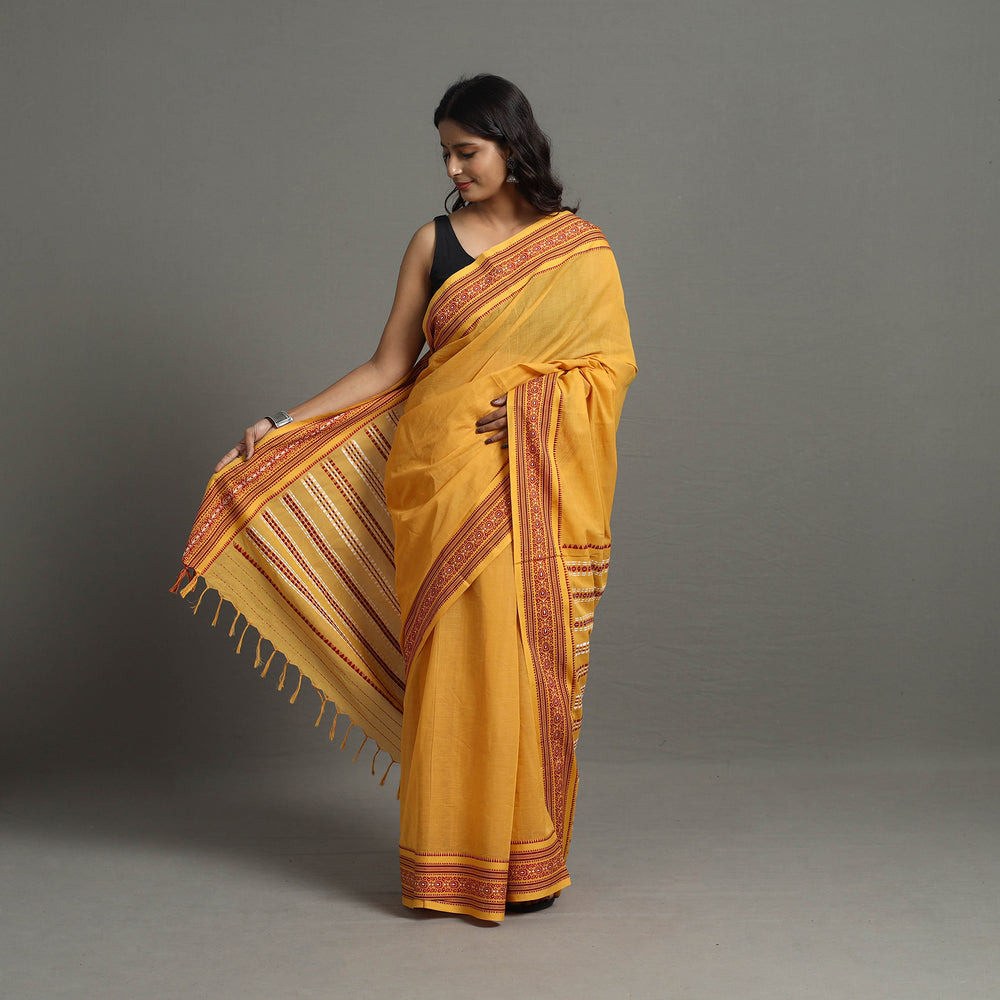 Yellow - Bengal Handwoven Cotton Begampuri Saree 15