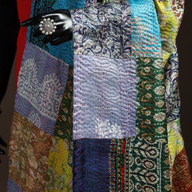 Multicolor - Bengal Hand Embroidery Patchwork Reversible Silk Kantha Dupatta 62