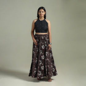 Bagru Hand Block Print 24 Kali Patchwork Natural Dyed Cotton Long Skirt 15