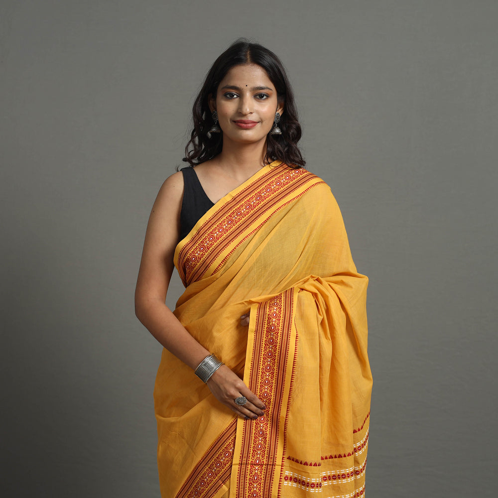 Yellow - Bengal Handwoven Cotton Begampuri Saree 15