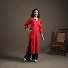 Hand Embroidered Jacquard Cotton Straight Long Kurta for Women 11