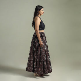Bagru Hand Block Print 24 Kali Patchwork Natural Dyed Cotton Long Skirt 15
