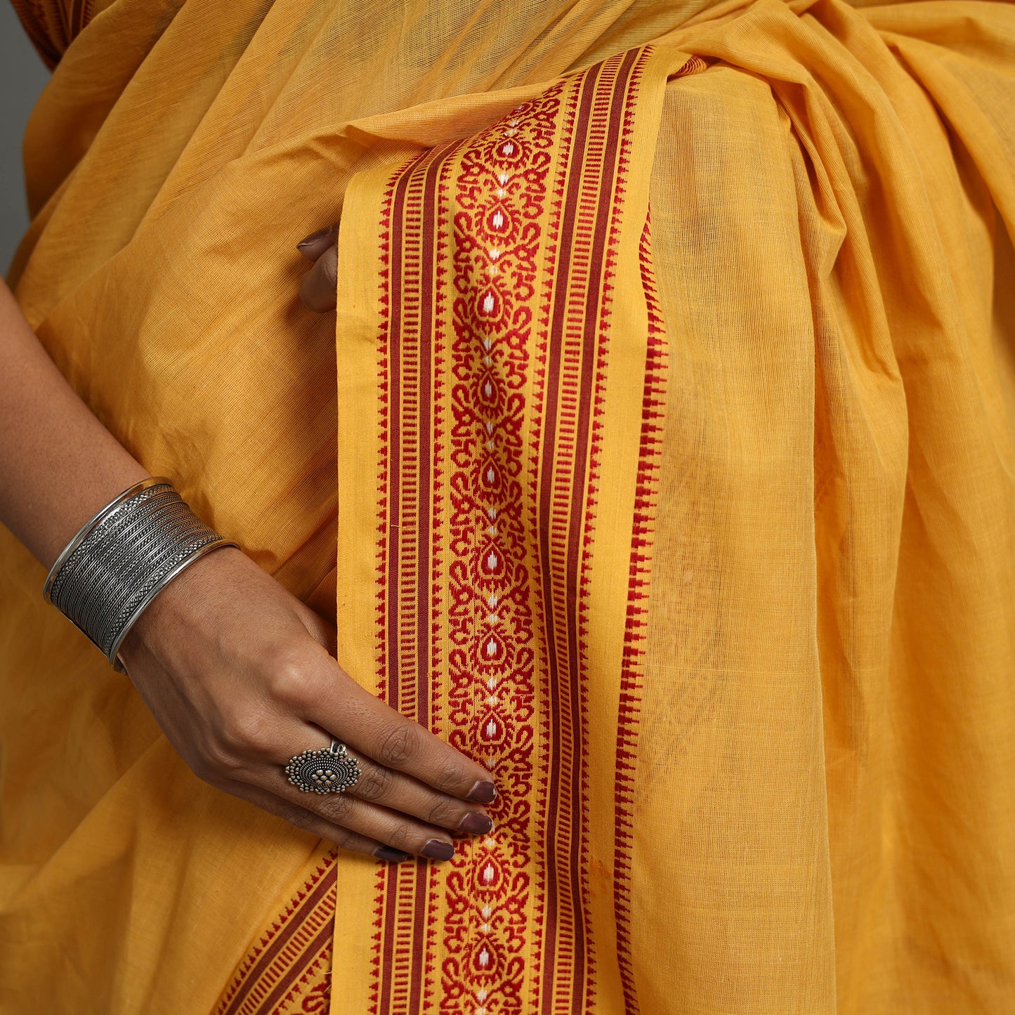 Yellow - Bengal Handwoven Cotton Begampuri Saree 15