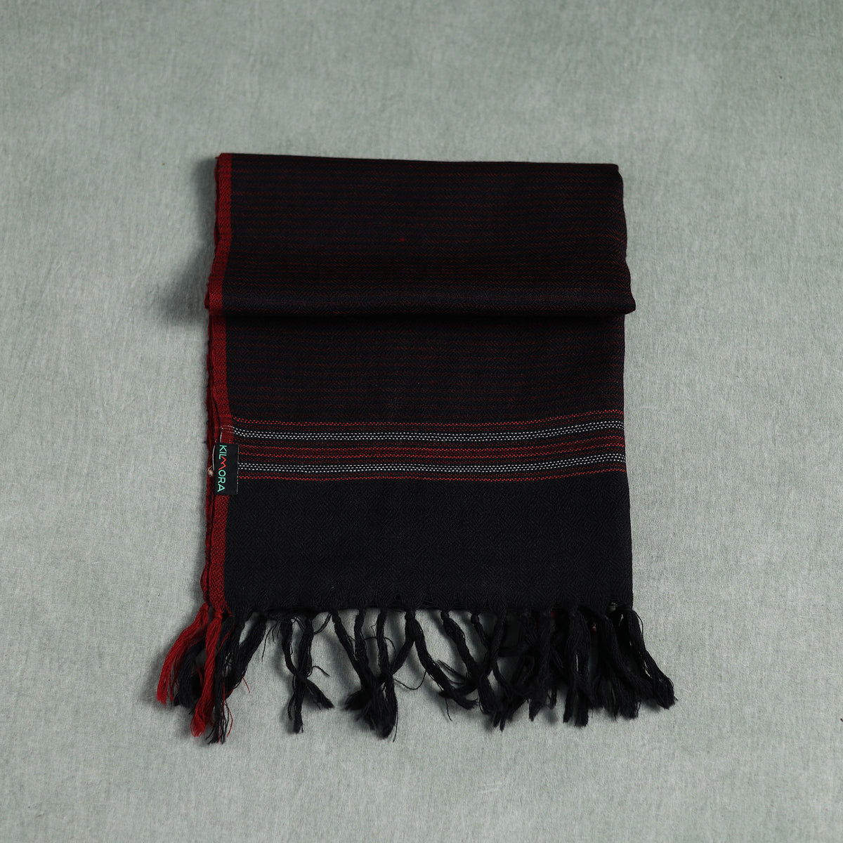 Black - Kumaun Handwoven Pure Merino Wool Scarf 199