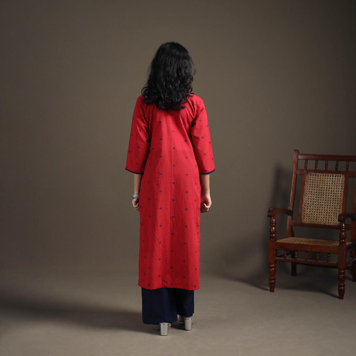 Hand Embroidered Jacquard Cotton Straight Long Kurta for Women 11