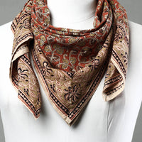 Orange - Pedana Kalamkari Block Printed Natural Dyed Cotton Scarf 99