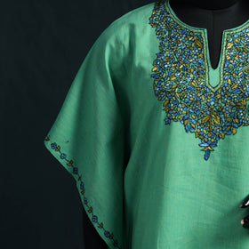 Green - Kashmiri Kashida Hand Embroidered Cotton Kaftan (Medium) 14