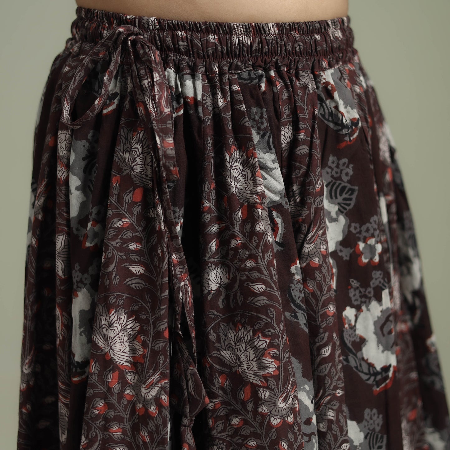 Bagru Hand Block Print 24 Kali Patchwork Natural Dyed Cotton Long Skirt 15