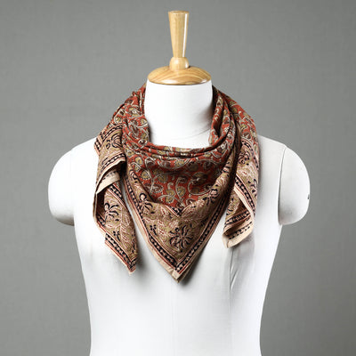 Orange - Pedana Kalamkari Block Printed Natural Dyed Cotton Scarf 99