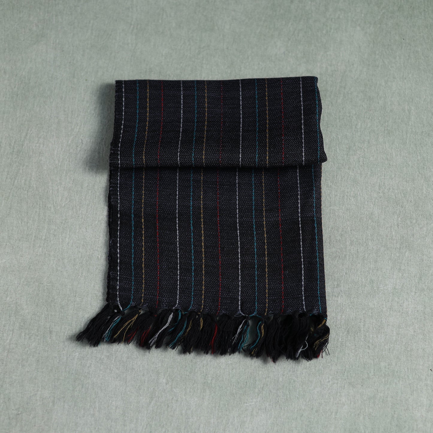 Black - Kumaun Handwoven Pure Merino Wool Scarf 198