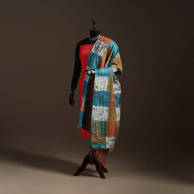 Bengal Hand Embroidery Patchwork Reversible Silk Kantha Dupatta 63