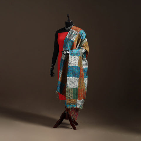 Bengal Hand Embroidery Patchwork Reversible Silk Kantha Dupatta 63