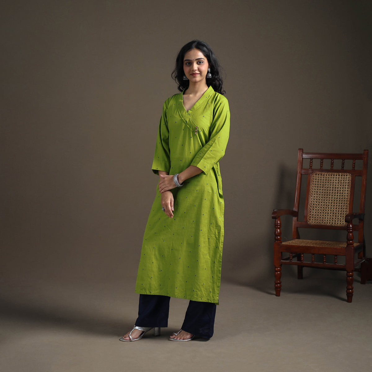 Jacquard Cotton Straight Long Kurta for Women 16