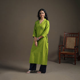 Jacquard Cotton Straight Long Kurta for Women 16