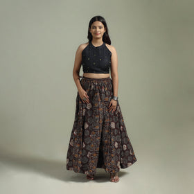 Bagru Hand Block Print 24 Kali Patchwork Natural Dyed Cotton Long Skirt 16
