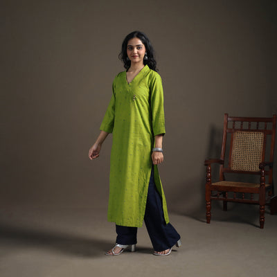Jacquard Cotton Straight Long Kurta for Women 16