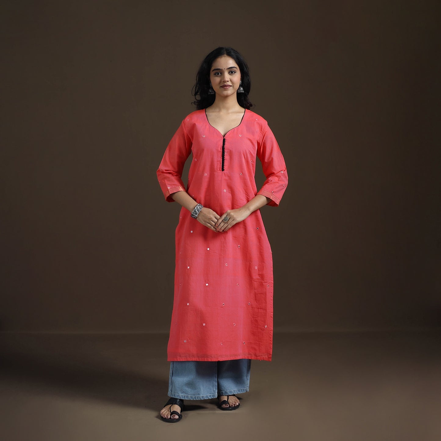 Mangalagiri Pure Handwoven Cotton Mirror Work Straight Kurta for women 28