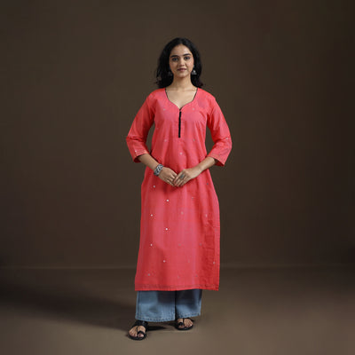 Mangalagiri Pure Handwoven Cotton Mirror Work Straight Kurta for women 28