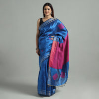 Blue - Bengal Woven Border Handloom Pure Cotton Saree 51