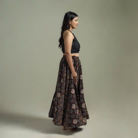 Bagru Hand Block Print 24 Kali Patchwork Natural Dyed Cotton Long Skirt 16