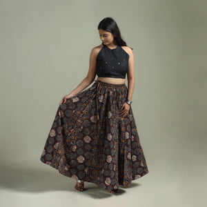 Maroon - Bagru Hand Block Print 24 Kali Patchwork Natural Dyed Cotton Long Skirt 16