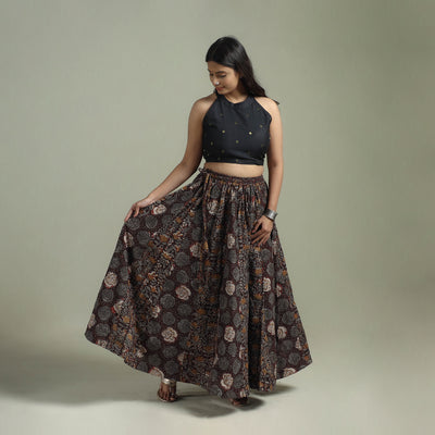 Bagru Hand Block Print 24 Kali Patchwork Natural Dyed Cotton Long Skirt 16