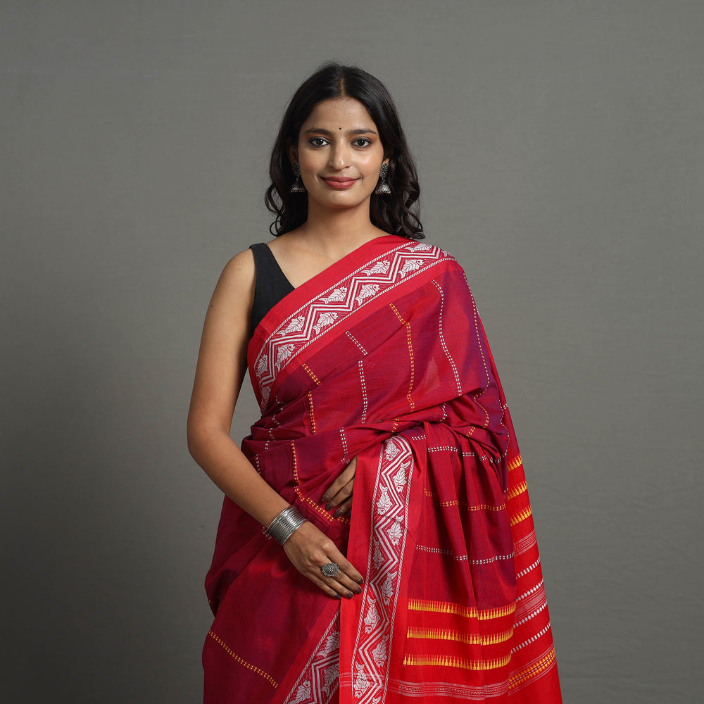 Pink - Bengal Handwoven Cotton Begampuri Saree 16