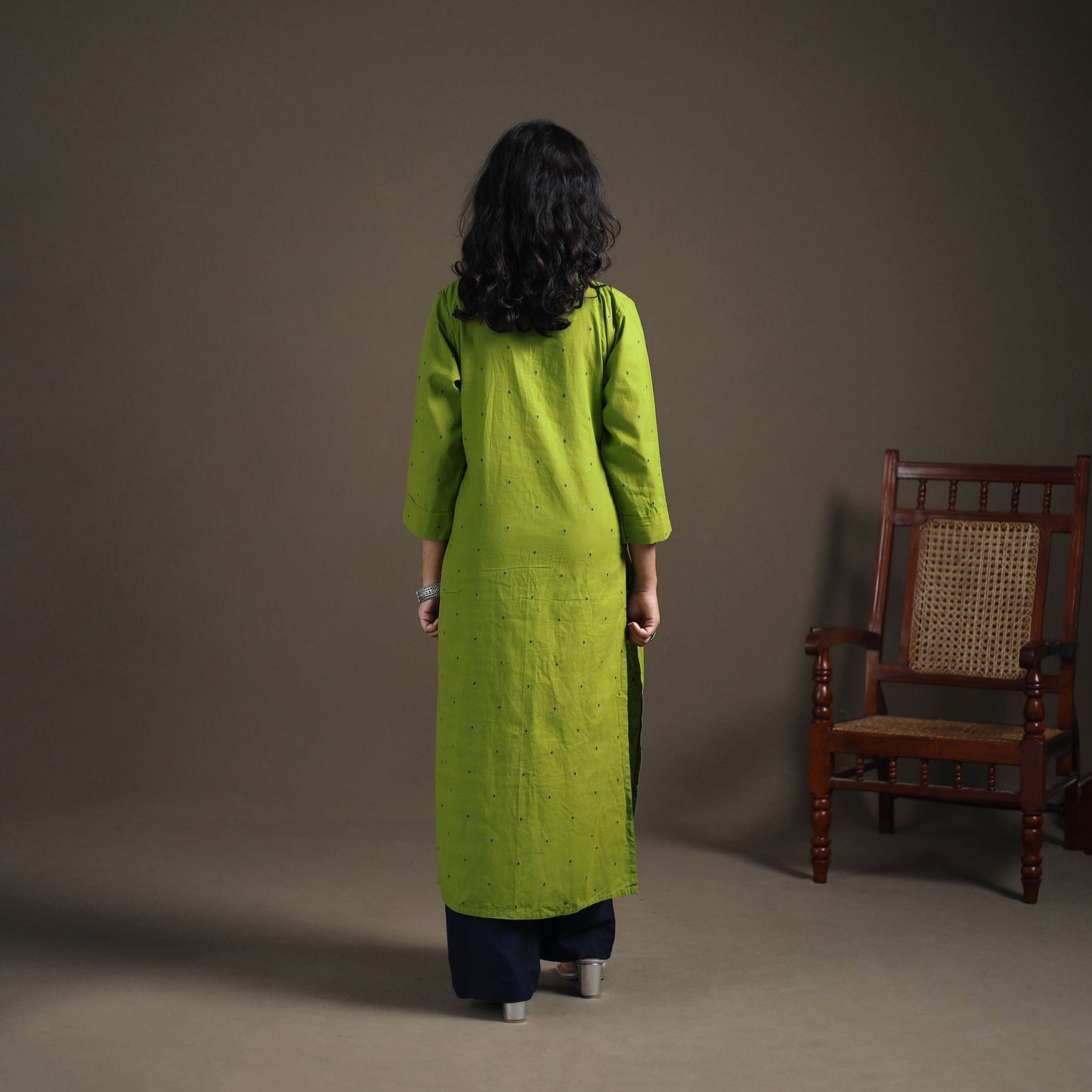 Jacquard Cotton Straight Long Kurta for Women 16
