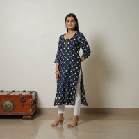 Navy Blue - Tie & dye Cotton Straight Bandhani Kurta 05