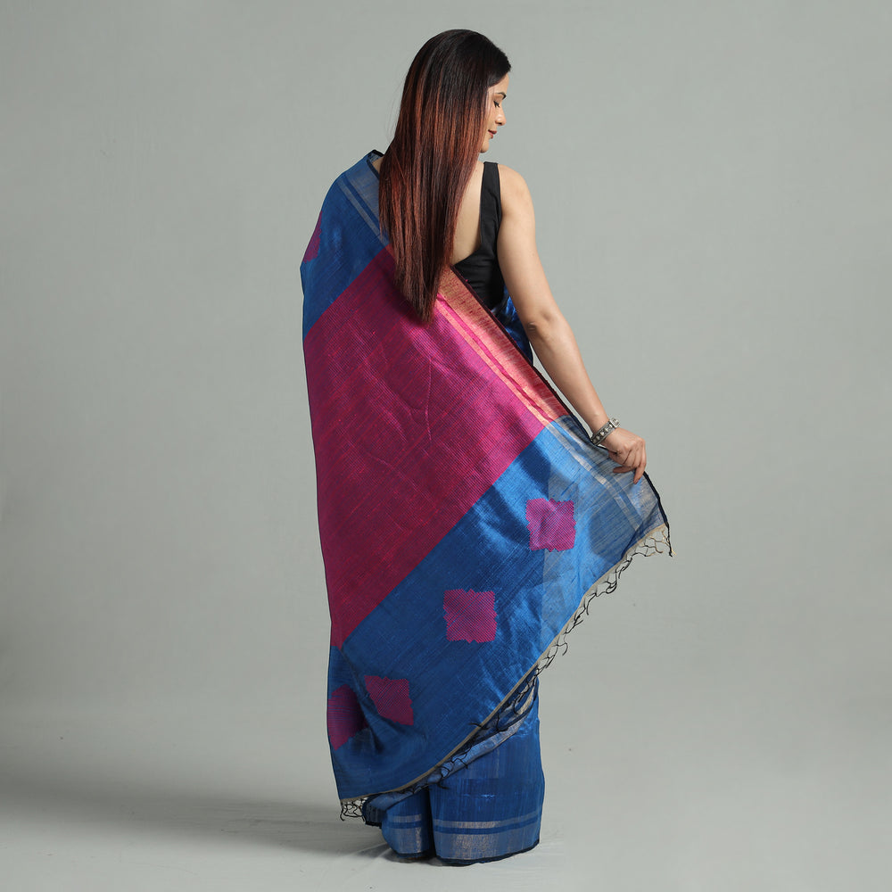 Blue - Bengal Woven Border Handloom Pure Cotton Saree 51