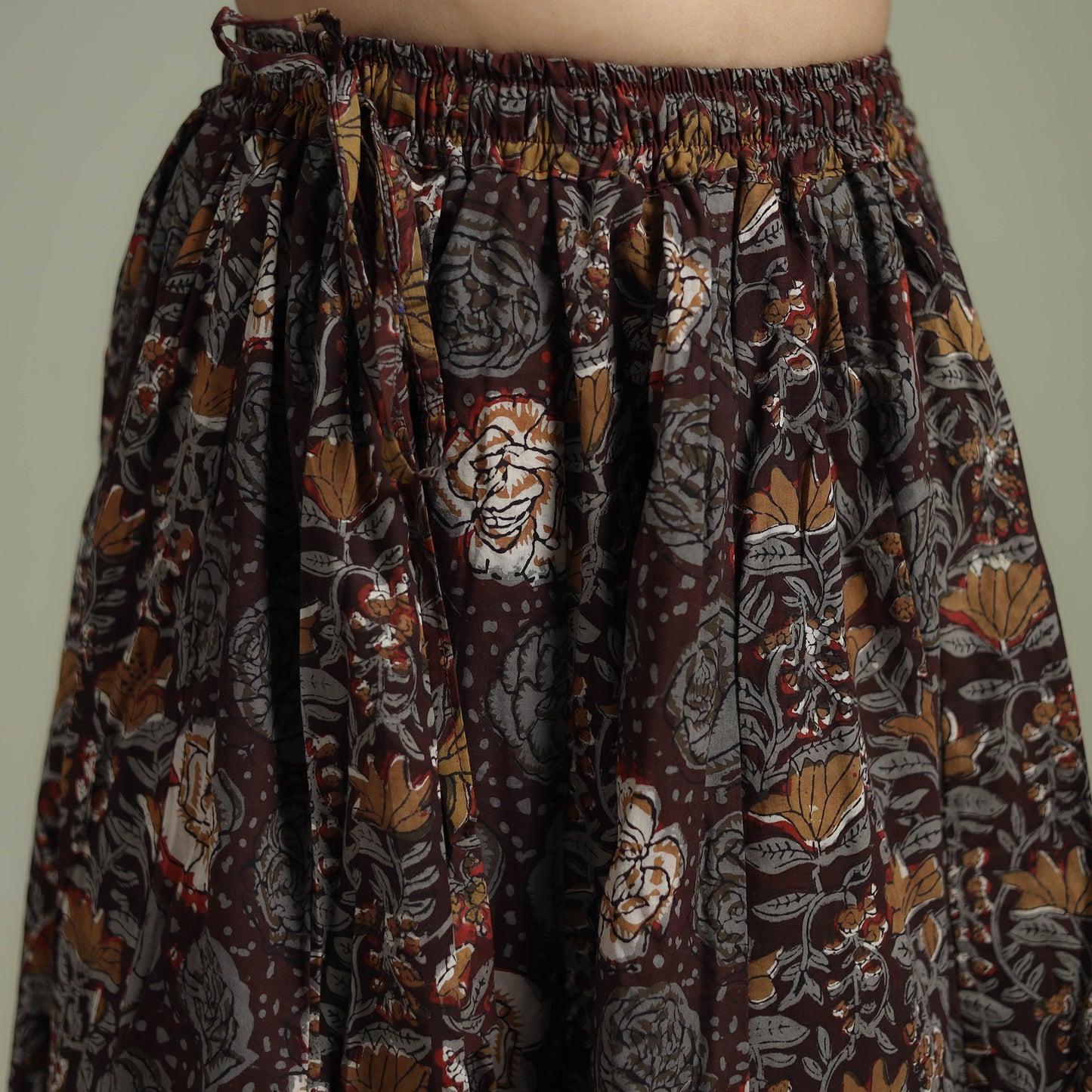 Bagru Hand Block Print 24 Kali Patchwork Natural Dyed Cotton Long Skirt 16