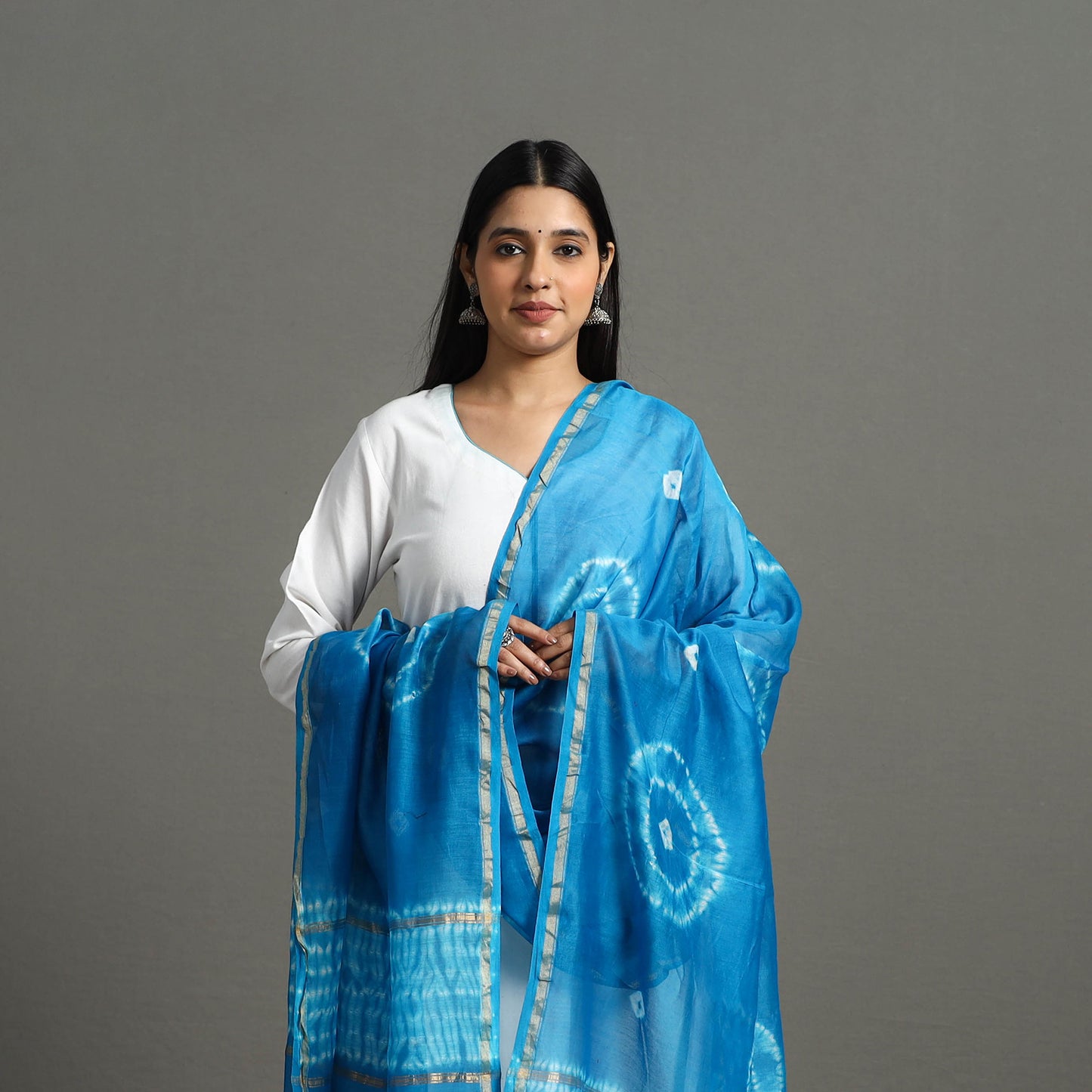 Tie-Dye Cotton Shibori Dupatta with Tassels 41