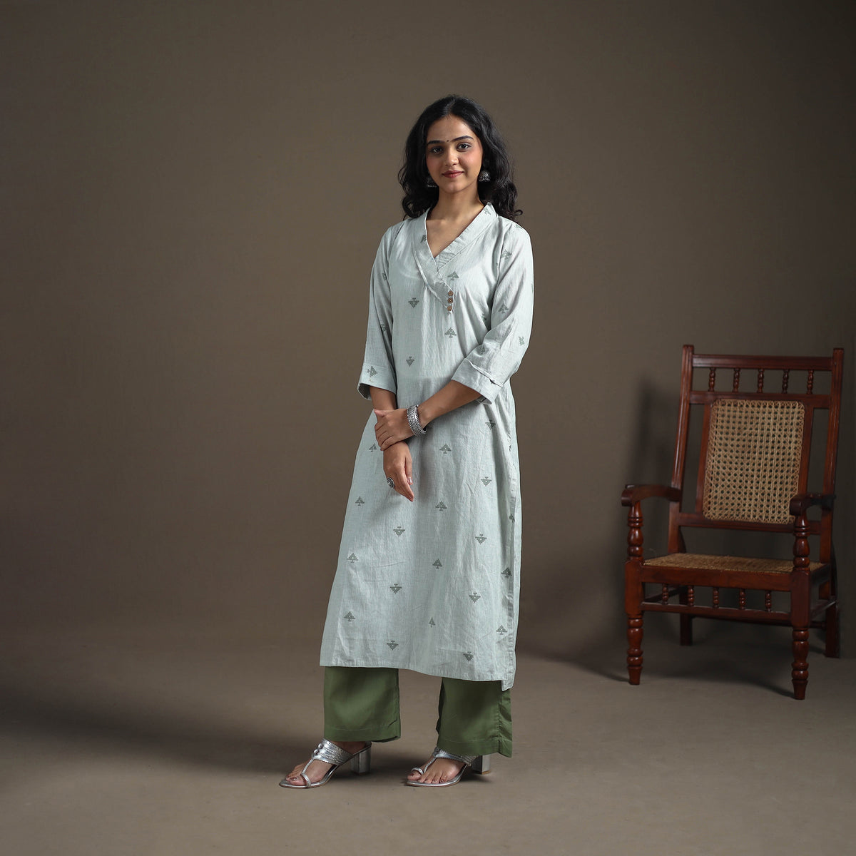 Jacquard Cotton Straight Long Kurta for Women 19
