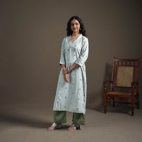 Jacquard Cotton Straight Long Kurta for Women 19