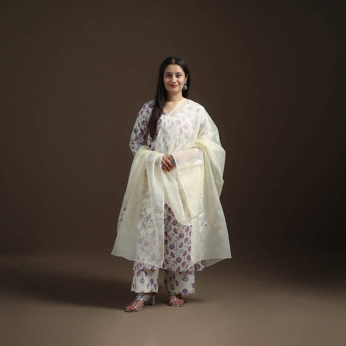 Sanganeri Floral Print Cotton Suit Set with Applique Dupatta for Women 07