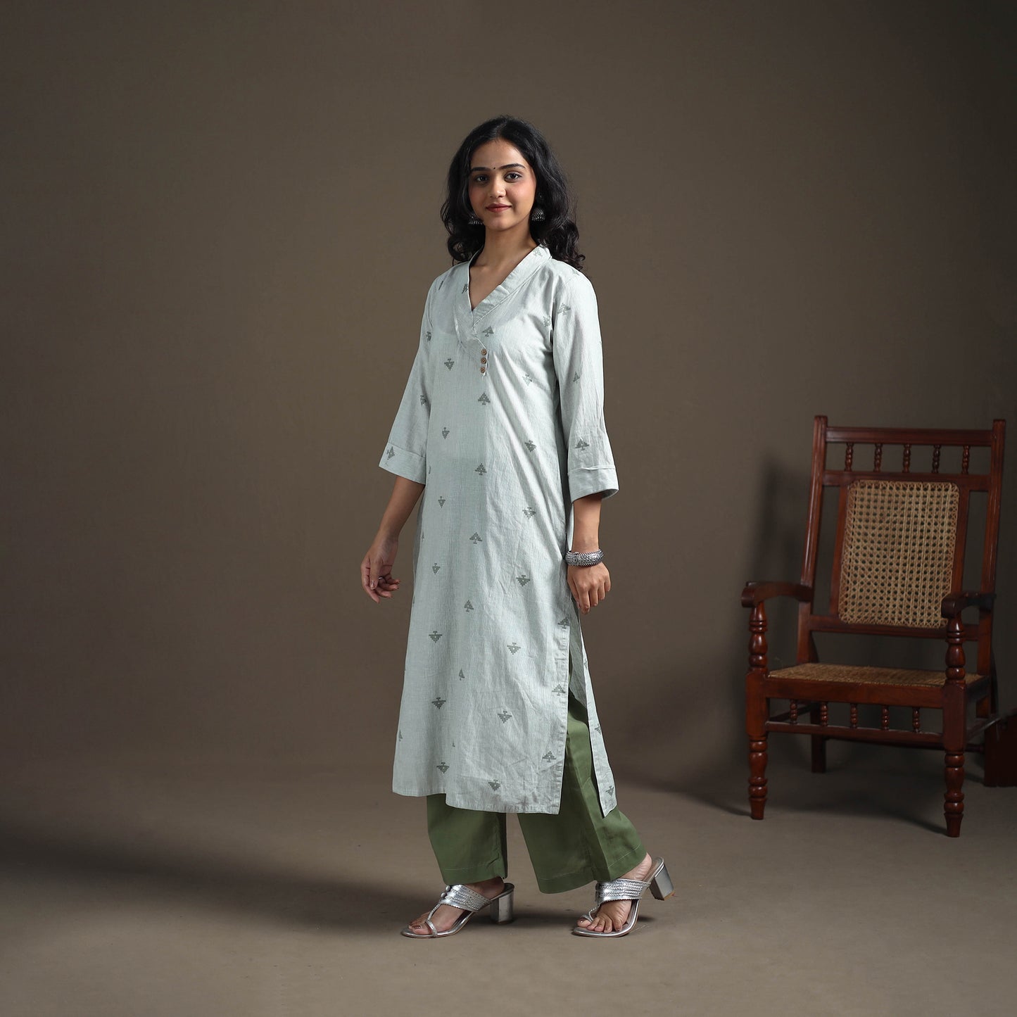 Jacquard Cotton Straight Long Kurta for Women 19