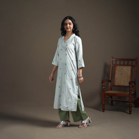 Jacquard Cotton Straight Long Kurta for Women 19