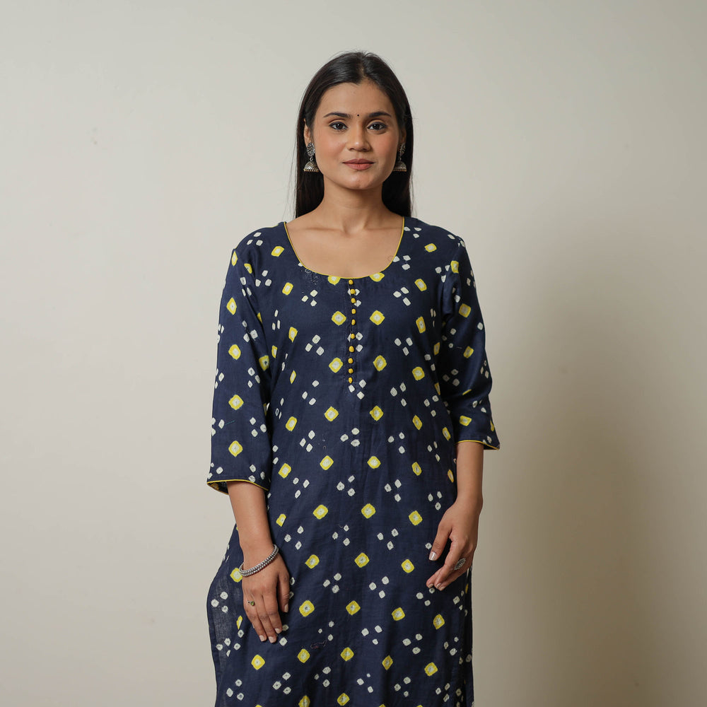 Navy Blue - Tie & dye Cotton Straight Bandhani Kurta 05