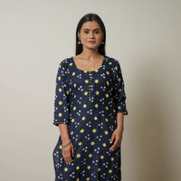 Navy Blue - Tie & dye Cotton Straight Bandhani Kurta 05