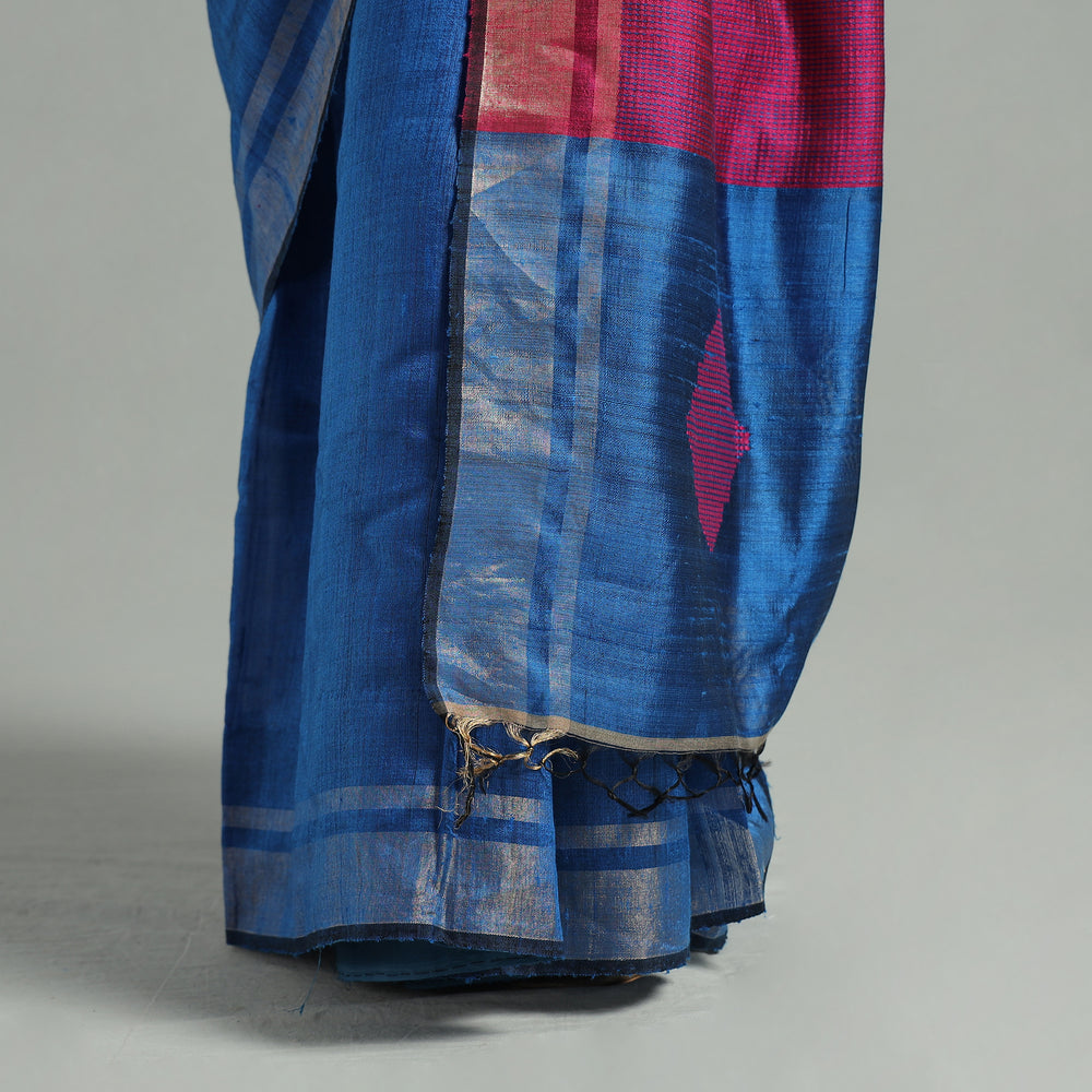 Blue - Bengal Woven Border Handloom Pure Cotton Saree 51