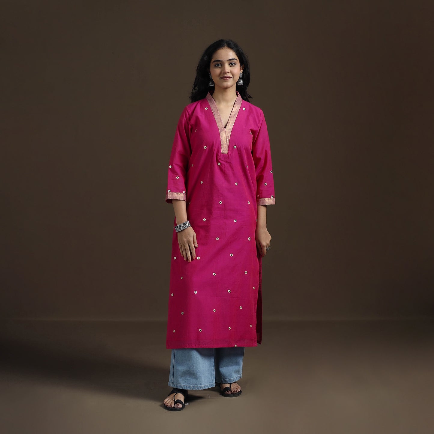 Mangalagiri Pure Handwoven Cotton Mirror Work Straight Kurta for women 12