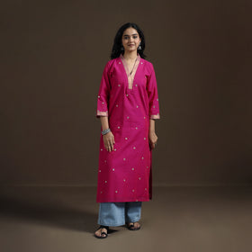 Mangalagiri Pure Handwoven Cotton Mirror Work Straight Kurta for women 12