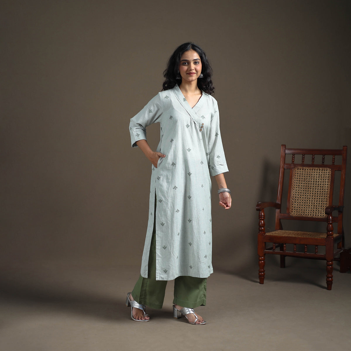 Jacquard Cotton Straight Long Kurta for Women 19
