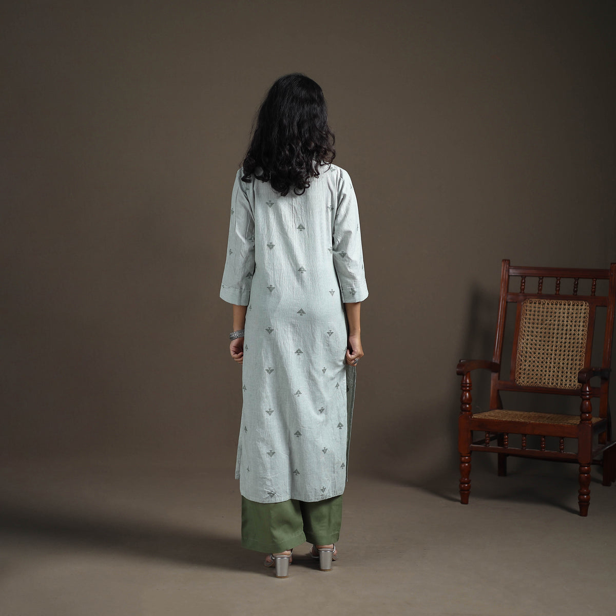 Jacquard Cotton Straight Long Kurta for Women 19